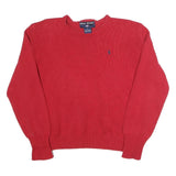 POLO SPORT RALPH LAUREN Womens Red Plain Cotton Jumper Crew Neck Tight Knit L