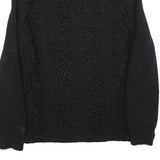 Womens Black Textured Button Jacket M Knit Fine Wool Casual Warm Layer