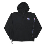 CHAMPION Mens Black Hooded Jacket M Polyester Blend Zip Logo Print Casual