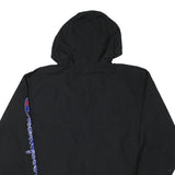 CHAMPION Mens Black Hooded Jacket M Polyester Blend Zip Logo Print Casual