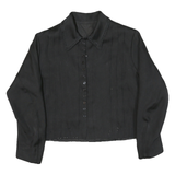 Womens Black Blazer Button Up Classic Fit M Polyester Blend Woven Plain Cropped