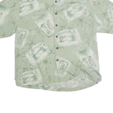 BERMUDA BAY Mens Green Palm Trees Postcard Print Silk Shirt XL Hawaiian Tropical