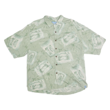 BERMUDA BAY Mens Green Palm Trees Postcard Print Silk Shirt XL Hawaiian Tropical