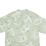 BERMUDA BAY Mens Green Palm Trees Postcard Print Silk Shirt XL Hawaiian Tropical
