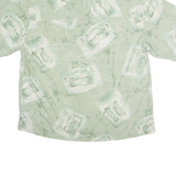 BERMUDA BAY Mens Green Palm Trees Postcard Print Silk Shirt XL Hawaiian Tropical