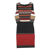 DESIGUAL Womens Black & Red Striped Floral Pattern Day Dress Cotton Blend M
