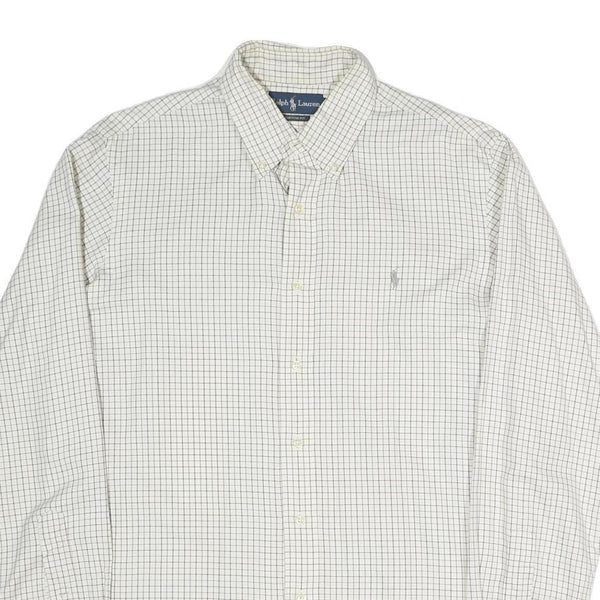 RALPH LAUREN Mens White & Black Checked Cotton Blend Shirt L Classic Fit