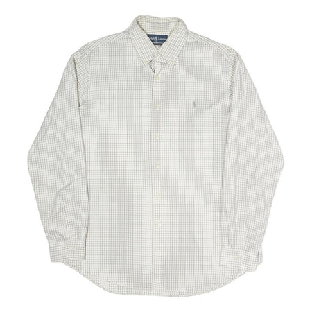 RALPH LAUREN Mens White & Black Checked Cotton Blend Shirt L Classic Fit