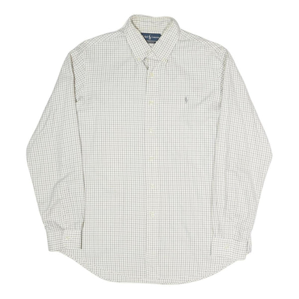 RALPH LAUREN Mens White & Black Checked Cotton Blend Shirt L Classic Fit
