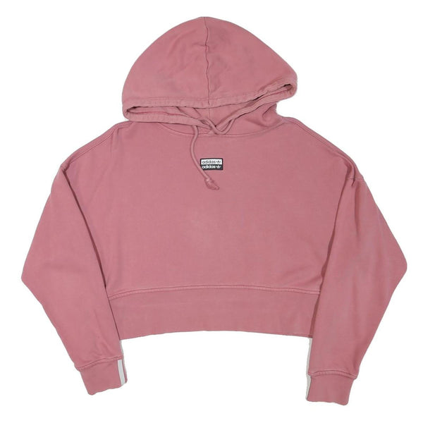 ADIDAS Womens Pink Cotton Blend Cropped Hoodie UK 14 Casual Sportswear