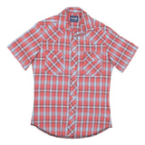 WRANGLER Mens Red Blue Check Shirt S Cotton Blend Western Style Casual