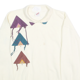 JERZEES Womens White & Multicolour Geometric Pullover Sweatshirt XL Collar