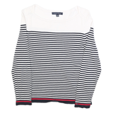 TOMMY HILFIGER Womens Navy & White Stripe Patterned Crew Neck Basic Knit Jumper
