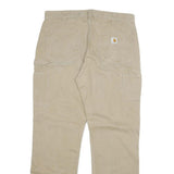 CARHARTT Mens Cotton Blend Beige Relaxed Straight Trousers W36 L32 Workwear Zip