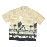 WINNIE FASHION Mens Beige & Black Tropical Print Shirt XL Summer Beachwear