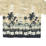 WINNIE FASHION Mens Beige & Black Tropical Print Shirt XL Summer Beachwear