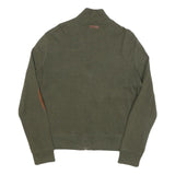 LAUREN RALPH LAUREN Womens Green Brown Patch Patterned Full Zip Crew Neck Cotton