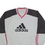 ADIDAS Mens Grey & Black Sweatshirt V-Neck L Cotton Blend Pullover Logo