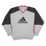 ADIDAS Mens Grey & Black Sweatshirt V-Neck L Cotton Blend Pullover Logo