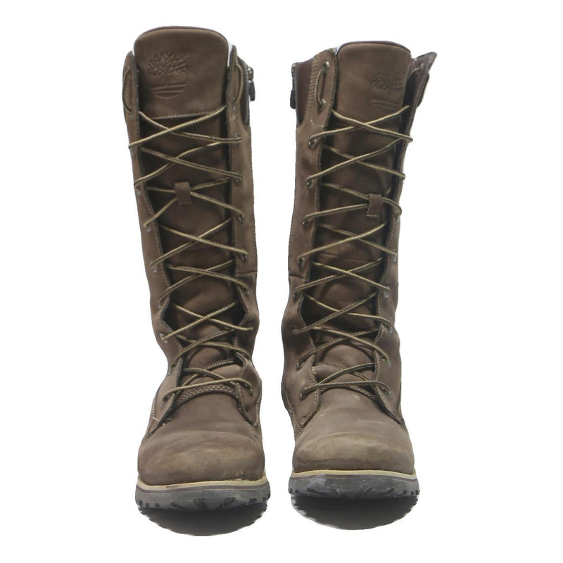 TIMBERLAND Girls Lace-Up Leather Boots Brown UK 4 Durable Outdoor Footwear
