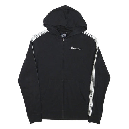CHAMPION Boys Black & White Zip Hoodie 2XL Cotton Blend Logo Tape