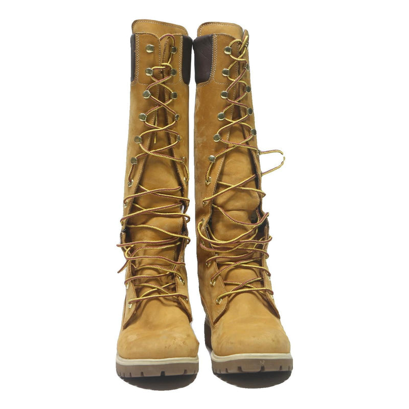 TIMBERLAND Tall Women's Lace-Up Leather Boots Beige & Brown UK 4 Winter