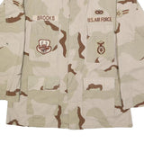 ADVANTAGE WEAR Mens Beige & Brown Military Jacket L Cotton Blend Button Plain