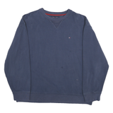 TOMMY HILFIGER Mens Blue Crew Neck XL Cotton Blend Pullover Sweatshirt Classic