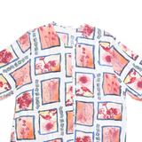 Womens White Red Orange Floral Printed Button Top Short Sleeve V Neck L