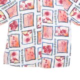 Womens White Red Orange Floral Printed Button Top Short Sleeve V Neck L