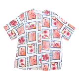 Womens White Red Orange Floral Printed Button Top Short Sleeve V Neck L