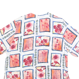 Womens White Red Orange Floral Printed Button Top Short Sleeve V Neck L