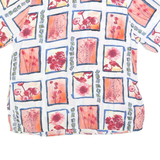 Womens White Red Orange Floral Printed Button Top Short Sleeve V Neck L