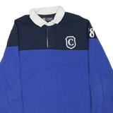 CHAPS Mens Blue & Navy White Collar Long Sleeve Shield Logo Polo Shirt L Classic
