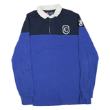 CHAPS Mens Blue & Navy White Collar Long Sleeve Shield Logo Polo Shirt L Classic