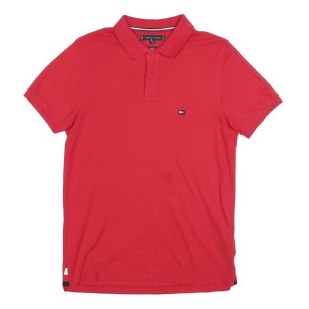 TOMMY HILFIGER Mens Red Short Sleeve Plain Polo Shirt S Casual