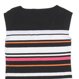 CALVIN KLEIN Womens Black White Pink Orange Striped Sleeveless Crew Neck Top XS