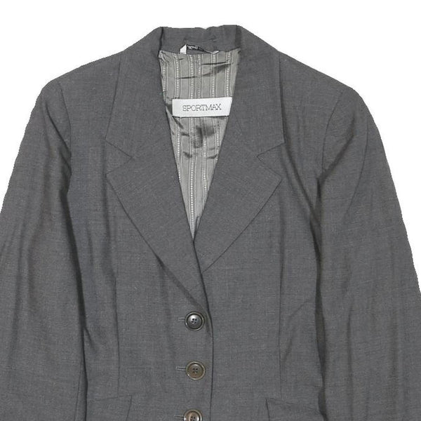 SPORTMAX Womens Grey Wool Blazer Jacket M Woven Tailored Button Closure