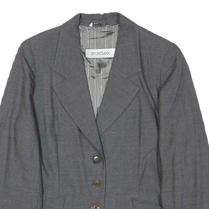 SPORTMAX Womens Grey Wool Blazer Jacket M Woven Tailored Button Closure