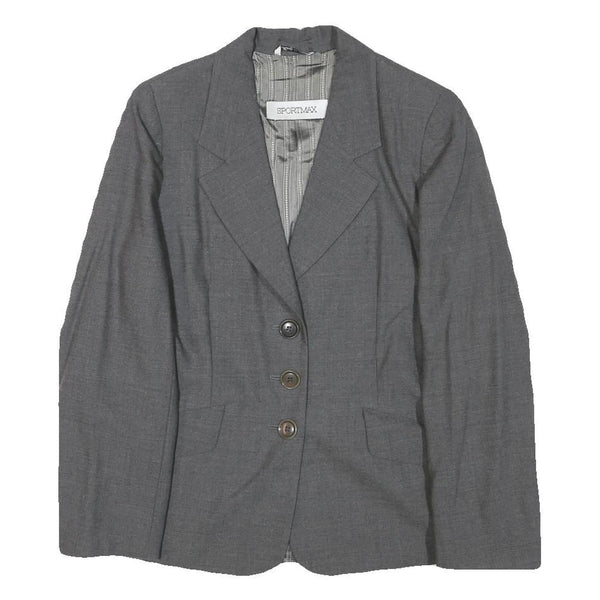 SPORTMAX Womens Grey Wool Blazer Jacket M Woven Tailored Button Closure
