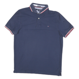 TOMMY HILFIGER Mens Navy Blue Short Sleeve Polo Shirt M Classic Cotton Blend