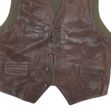 MILESTONE Mens Brown Leather Button Jacket M Leather Plain Stylish Smart Casual