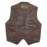 MILESTONE Mens Brown Leather Button Jacket M Leather Plain Stylish Smart Casual