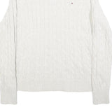 TOMMY HILFIGER Womens White Cable Knit Cotton Blend Jumper Crew Neck M