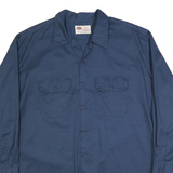 DICKIES Mens Blue & Navy Plain Workwear Shirt 2XL Cotton Blend Relaxed Fit Long