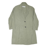 ZARA Womens Green Linen Blend Button Jacket L Plain Lightweight Stylish