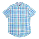 TOMMY HILFIGER Mens Blue Plaid Cotton Shirt Short Sleeve L Casual Summer