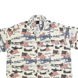 KING UNIVERSAL Mens White & Blue Cotton Short Sleeve Shirt L Americana Print