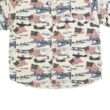 KING UNIVERSAL Mens White & Blue Cotton Short Sleeve Shirt L Americana Print