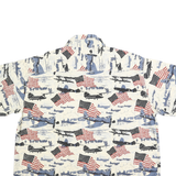KING UNIVERSAL Mens White & Blue Cotton Short Sleeve Shirt L Americana Print